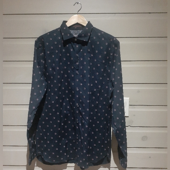 Ted Baker Men's Dress Shirt Mikceal Blue Floral Slim Fit Long Sleeve Large - Picture 5 of 7